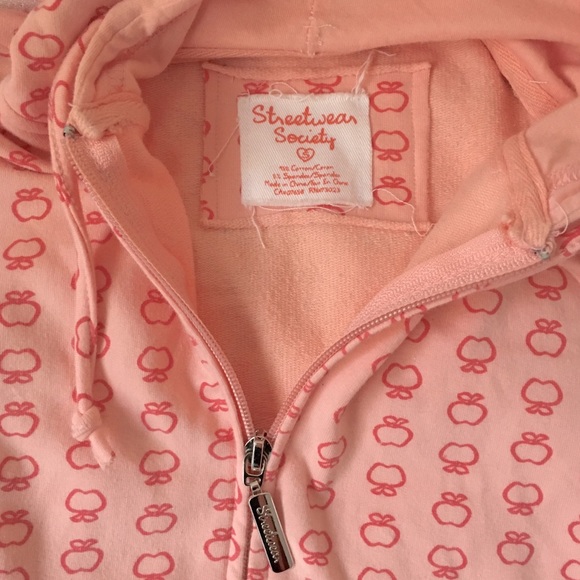 Apple pattern print pink zip up hoodie - small - Picture 4 of 10